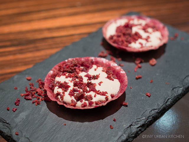 Beetroot cup with lemon mousse