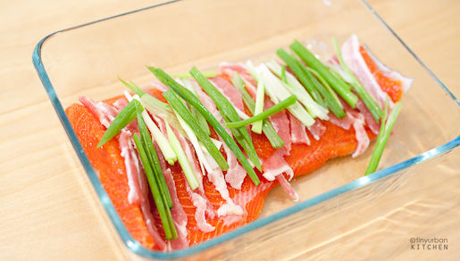 raw salmon scallion bacon
