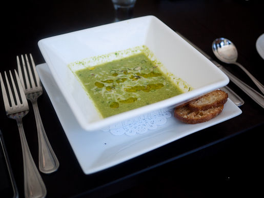 New Jersey Asparagus Soup with Parmigiano Reggiano, Red Chili Flakes, and EVOO