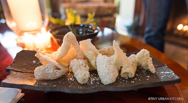 Pork Cracklings (Puffed Style) with Black Lime and Coconut Cream Powder