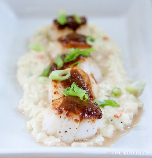 Seared Scallops over grits