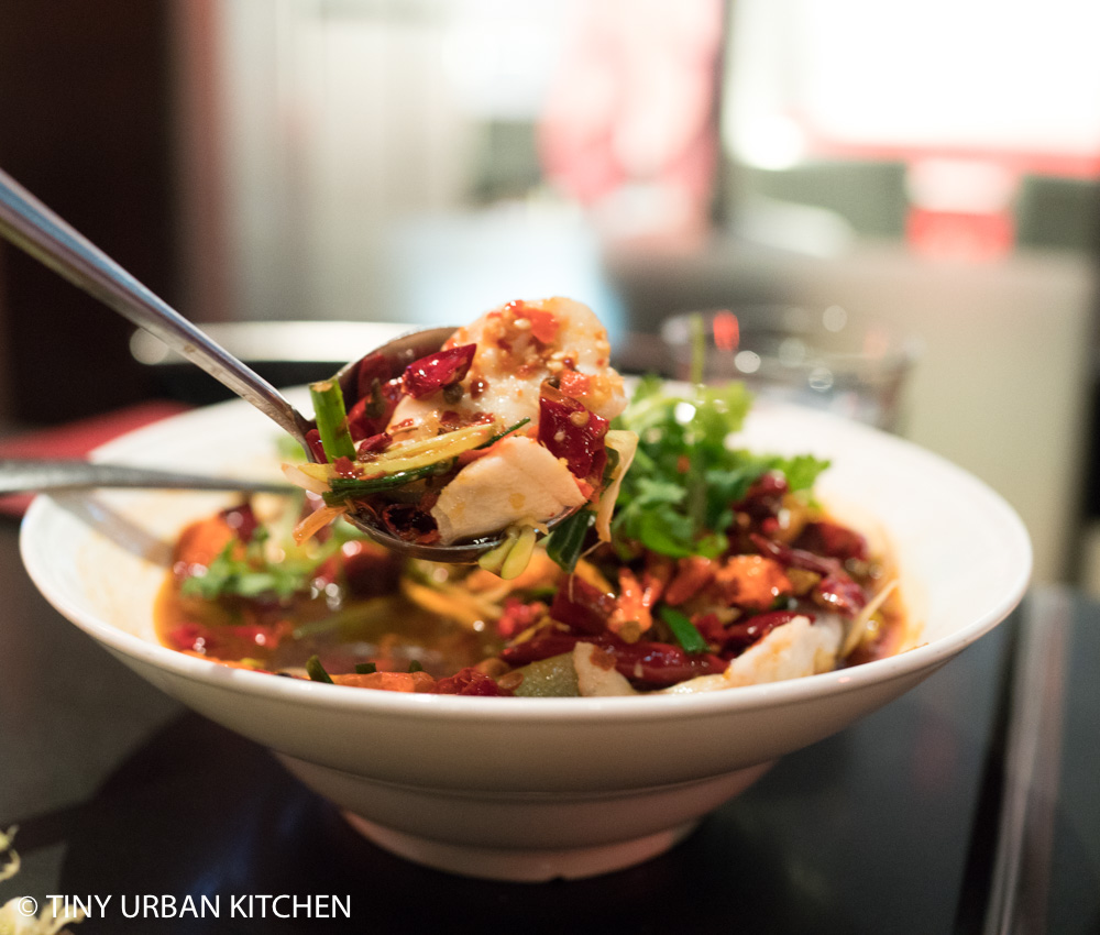 Qi House of Sichuan Wan Chai Hong Kong braised Mandarin fish filet in chili oil soup