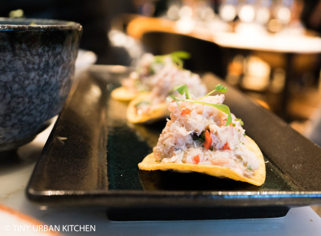 Tostadas: Shredded crab with spicy ginger mayo from Leicester Square Kitchen London