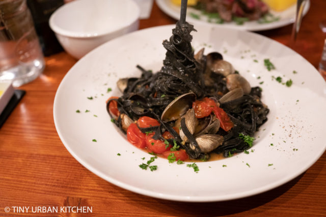 Winehouse Osteria Brussels squid ink pasta with clams and tomatoes