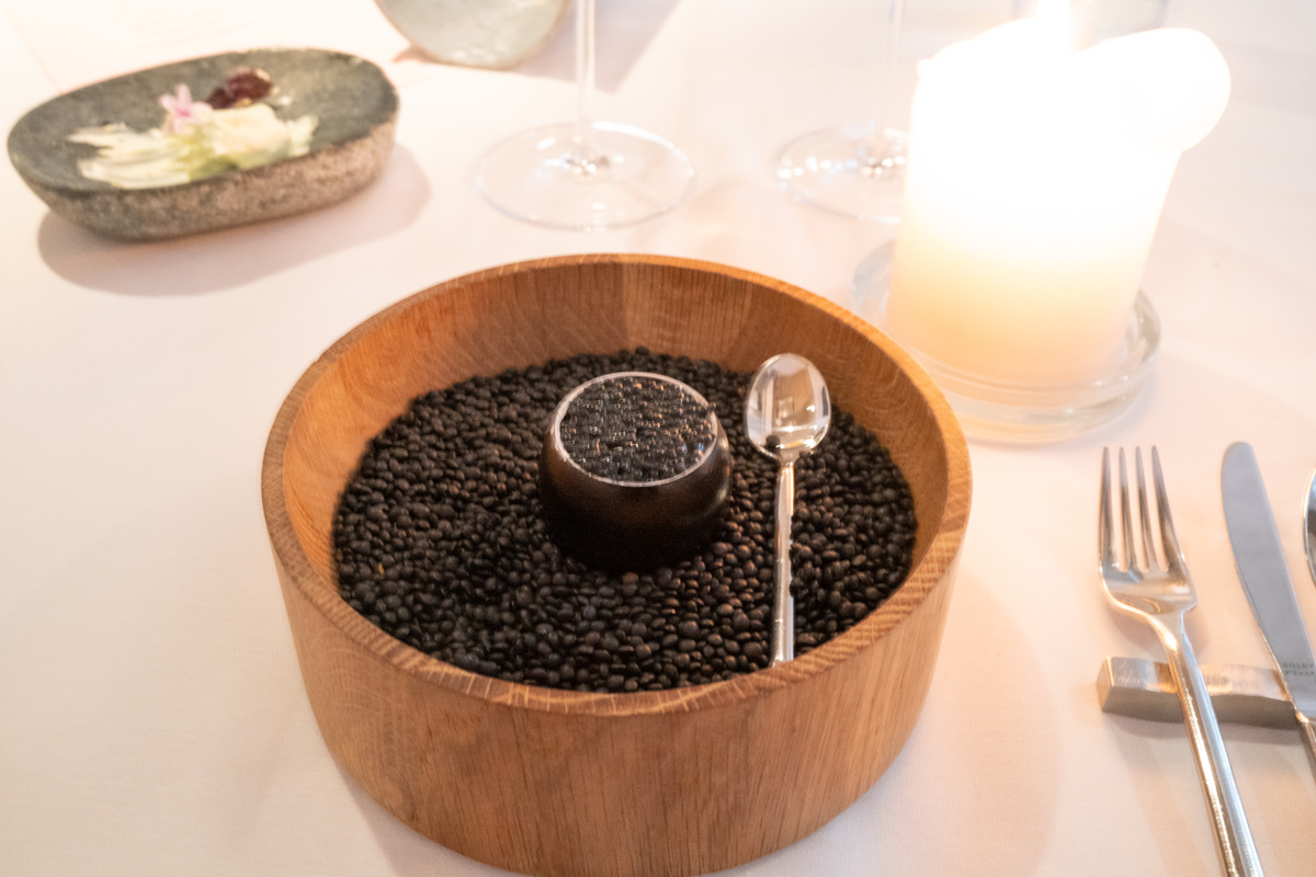 onsen egg + croutons + spherified seaweed “caviar” 
kombucha