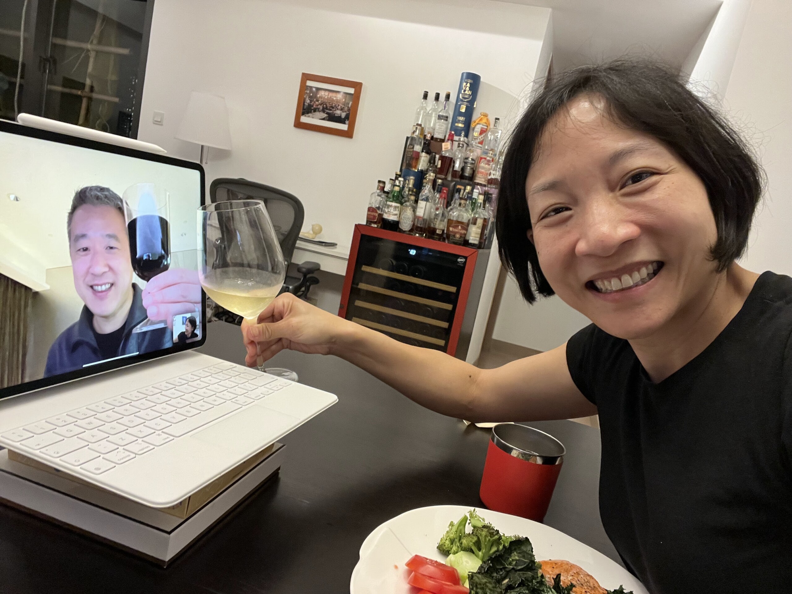 Eating together over Zoom - Cheers!